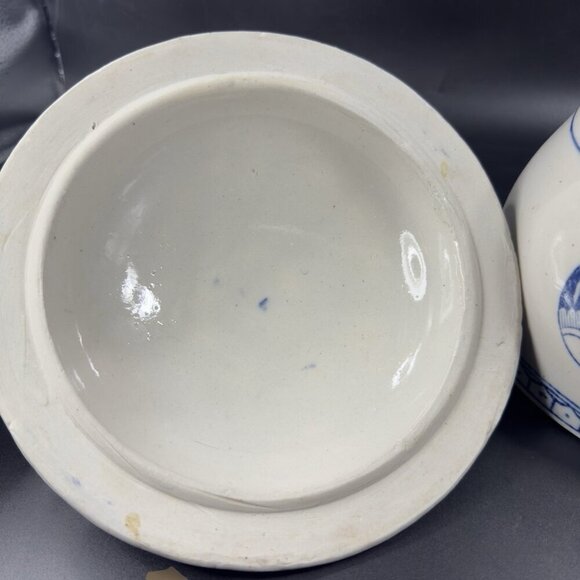 Vintage Japanese Pottery Serving Dish Bowl with Lid Crane Phoenix White Blue VTG - Picture 5 of 15
